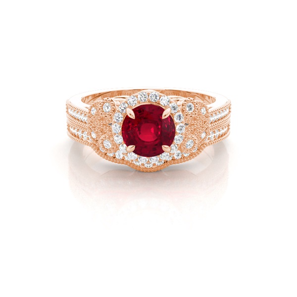 Prong Setting Round Ruby Bridal Set Engagement Ring