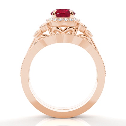 Prong Setting Round Ruby Bridal Set Engagement Ring