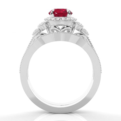 Prong Setting Round Ruby Bridal Set Engagement Ring