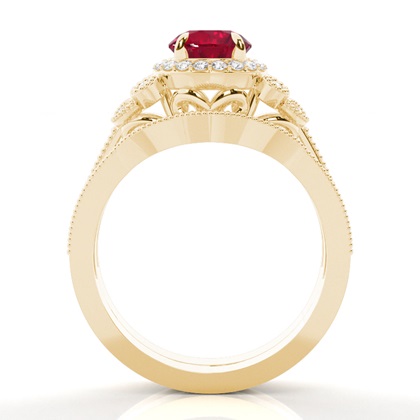 Prong Setting Round Ruby Bridal Set Engagement Ring