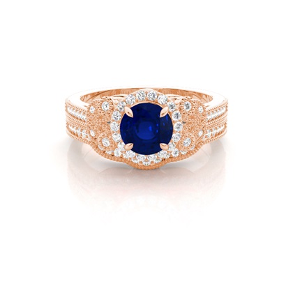 Prong Setting Round Blue Sapphire Bridal Set Engagement Ring