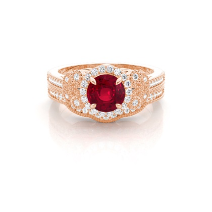 Prong Setting Round Ruby Bridal Set Engagement Ring