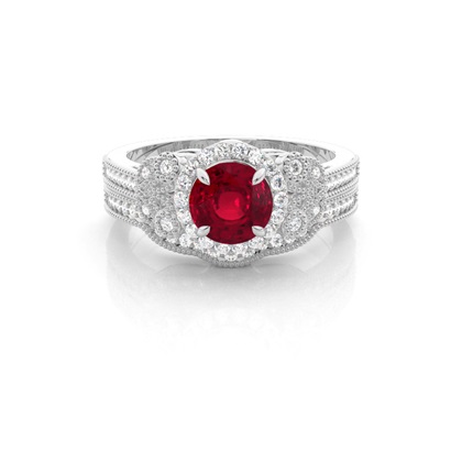 Prong Setting Round Ruby Bridal Set Engagement Ring
