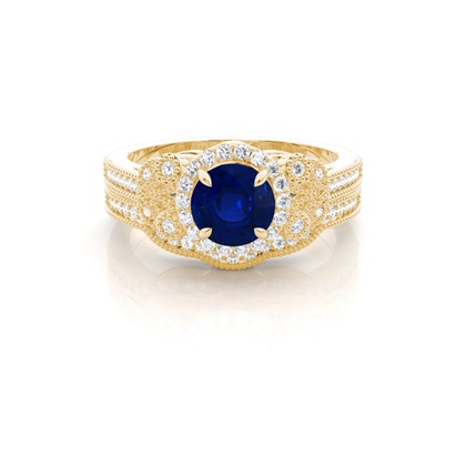 Prong Setting Round Blue Sapphire Bridal Set Engagement Ring