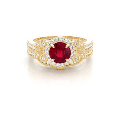 Prong Setting Round Ruby Bridal Set Engagement Ring