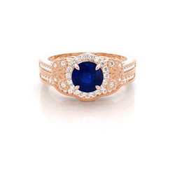 Prong Setting Round Blue Sapphire Bridal Set Engagement Ring