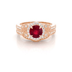 Prong Setting Round Ruby Bridal Set Engagement Ring