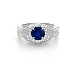 Prong Setting Round Blue Sapphire Bridal Set Engagement Ring