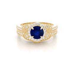 Prong Setting Round Blue Sapphire Bridal Set Engagement Ring