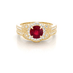 Prong Setting Round Ruby Bridal Set Engagement Ring