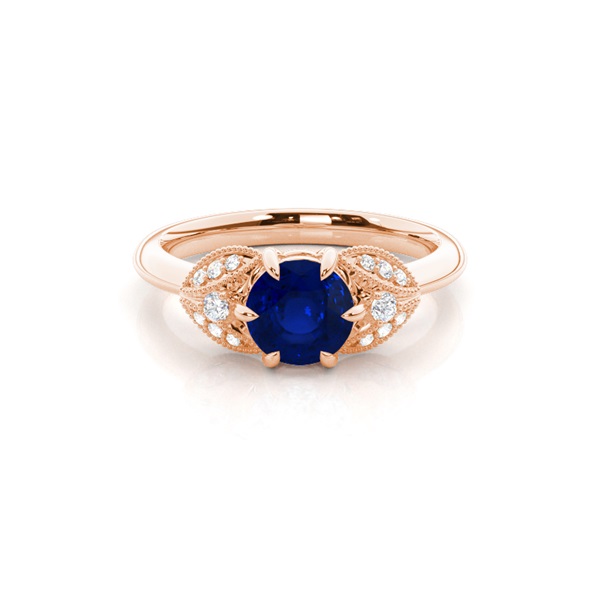 Prong Setting Round Blue Sapphire Trilogy Ring