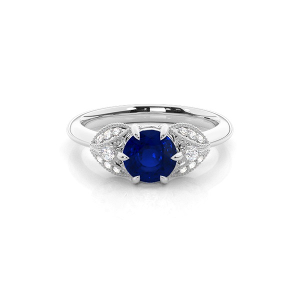 Prong Setting Round Blue Sapphire Trilogy Ring