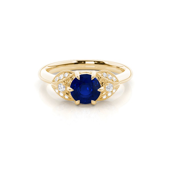 Prong Setting Round Blue Sapphire Trilogy Ring