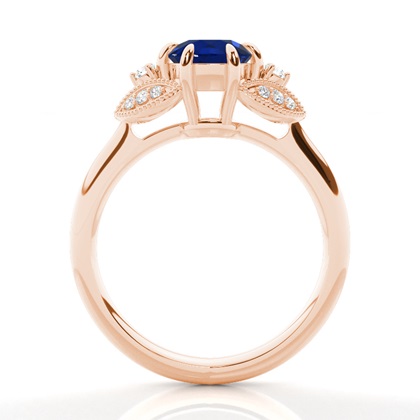 Prong Setting Round Blue Sapphire Trilogy Ring