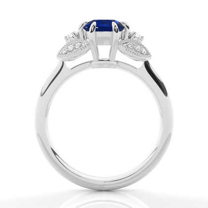 Prong Setting Round Blue Sapphire Trilogy Ring
