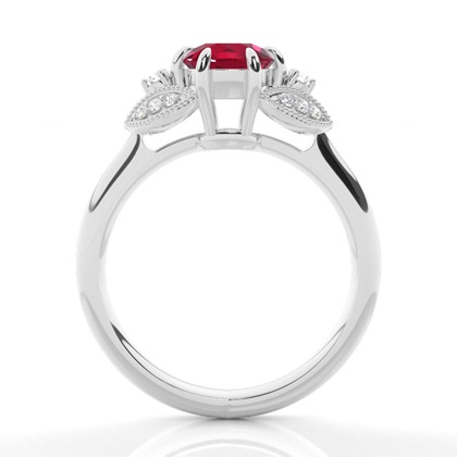 Prong Setting Round Ruby Trilogy Ring