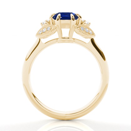 Prong Setting Round Blue Sapphire Trilogy Ring