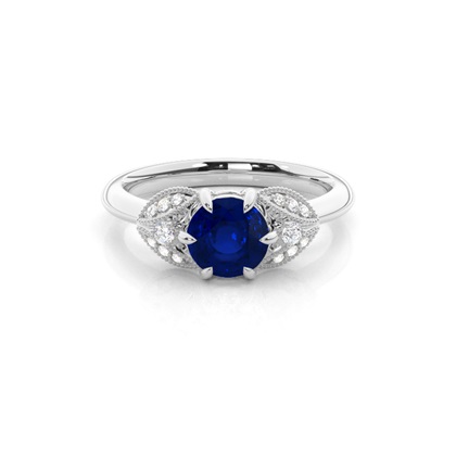Prong Setting Round Blue Sapphire Trilogy Ring