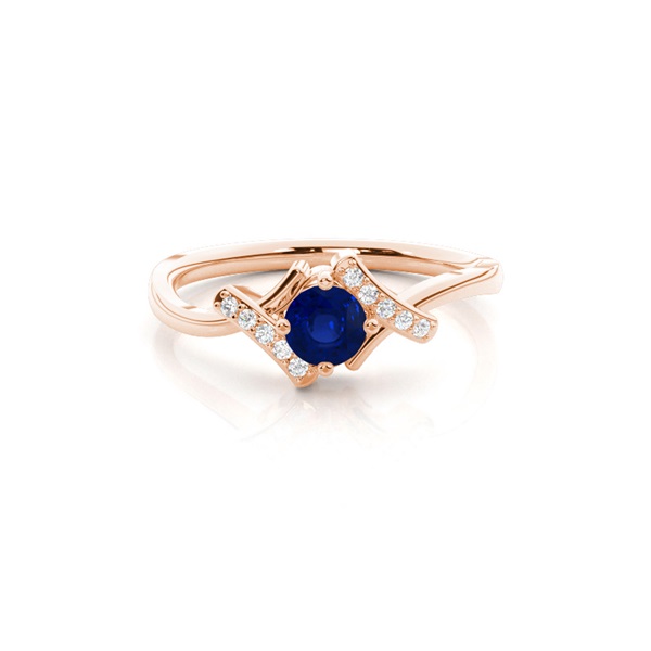 Prong Setting Round Blue Sapphire Side Stone Ring