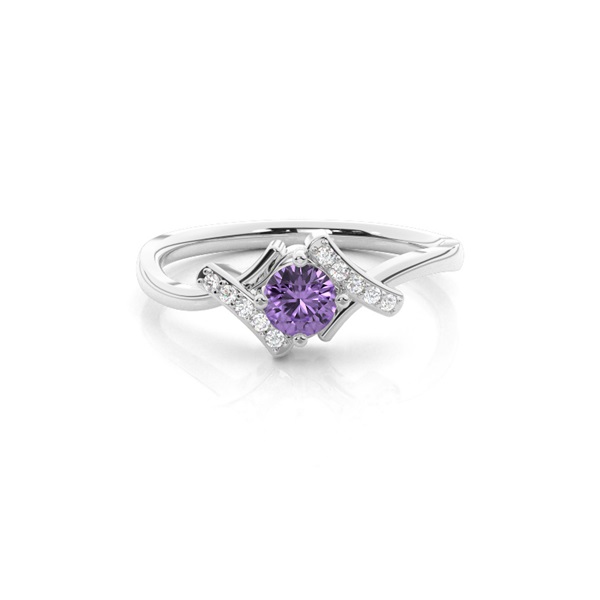 Prong Setting Round Amethyst Side Stone Ring