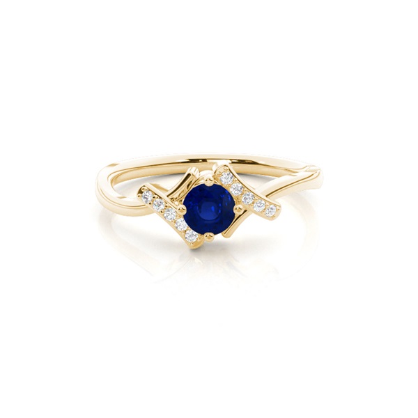 Prong Setting Round Blue Sapphire Side Stone Ring