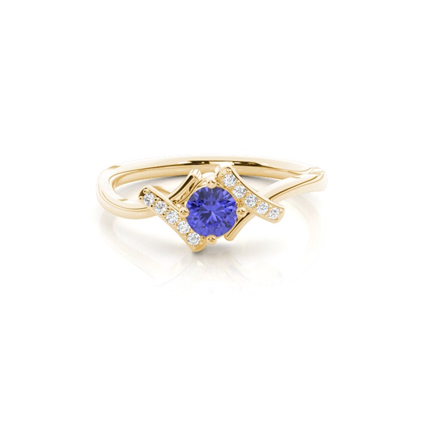 Prong Setting Round Tanzanite Sapphire Side Stone Ring