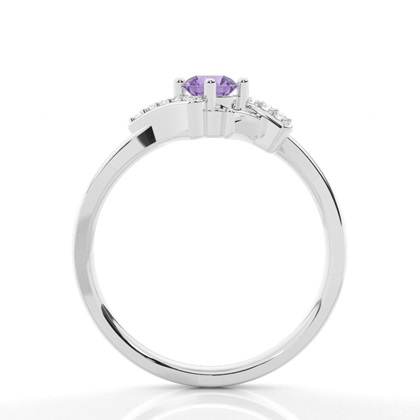 Prong Setting Round Amethyst Side Stone Ring