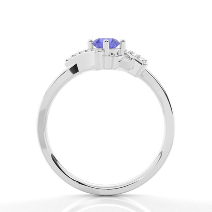 Prong Setting Round Tanzanite Sapphire Side Stone Ring