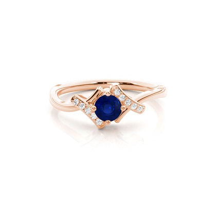 Prong Setting Round Blue Sapphire Side Stone Ring