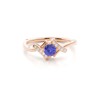 Prong Setting Round Tanzanite Sapphire Side Stone Ring
