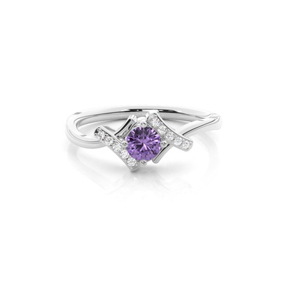 Prong Setting Round Amethyst Side Stone Ring