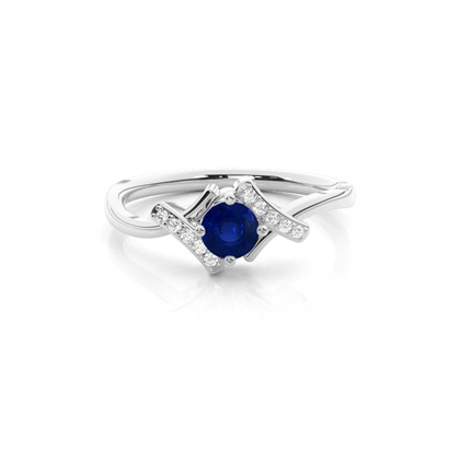 Prong Setting Round Blue Sapphire Side Stone Ring