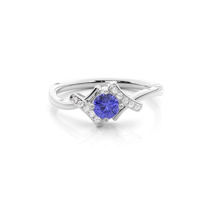 Prong Setting Round Tanzanite Sapphire Side Stone Ring