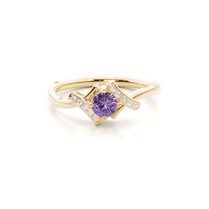 Prong Setting Round Amethyst Side Stone Ring