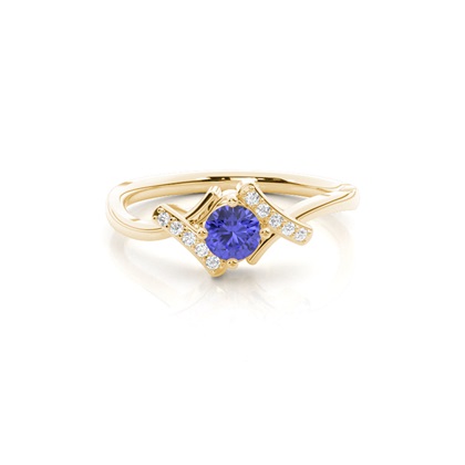 Prong Setting Round Tanzanite Sapphire Side Stone Ring