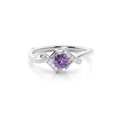 Prong Setting Round Amethyst Side Stone Ring