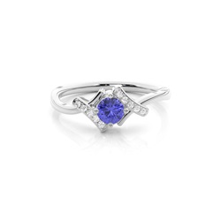 Prong Setting Round Tanzanite Sapphire Side Stone Ring