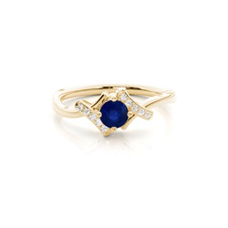 Prong Setting Round Blue Sapphire Side Stone Ring