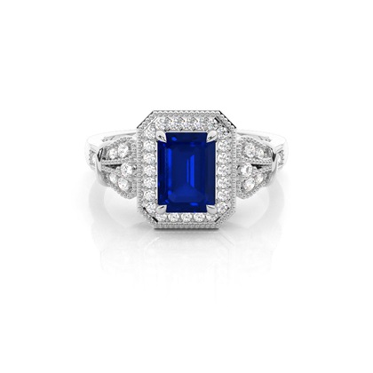 Prong Setting Blue Sapphire Side Stone Ring