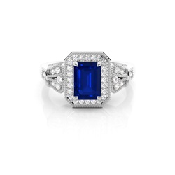 Prong Setting Blue Sapphire Side Stone Ring