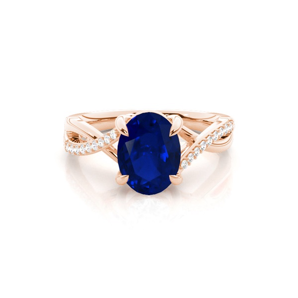 Prong Setting Oval Blue Sapphire Side Stone Ring