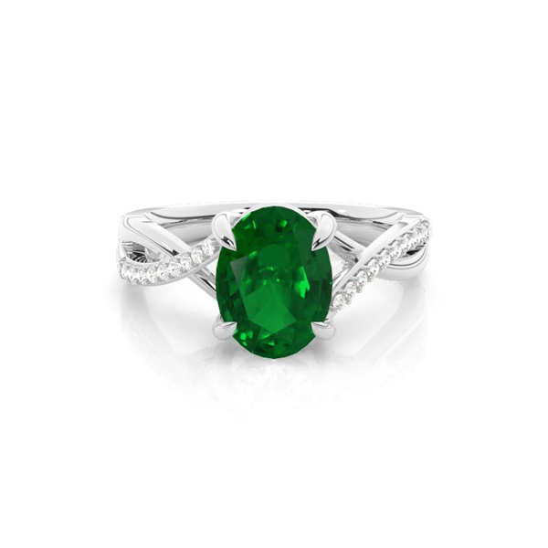 Prong Setting Oval Emerald Side Stone Ring