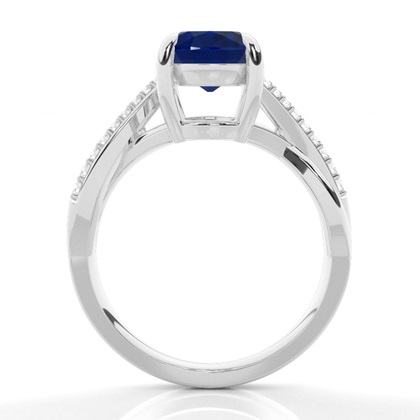 Prong Setting Oval Blue Sapphire Side Stone Ring