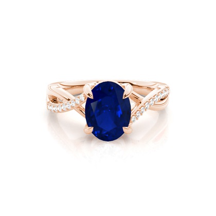 Prong Setting Oval Blue Sapphire Side Stone Ring