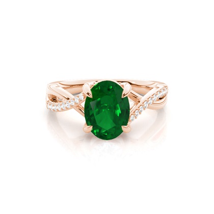 Prong Setting Oval Emerald Side Stone Ring