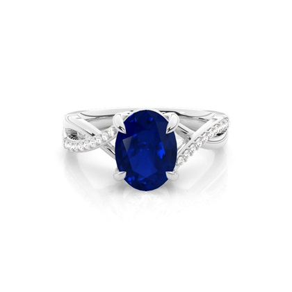 Prong Setting Oval Blue Sapphire Side Stone Ring