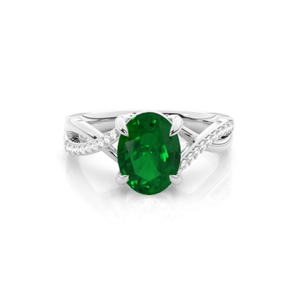 Prong Setting Oval Emerald Side Stone Ring