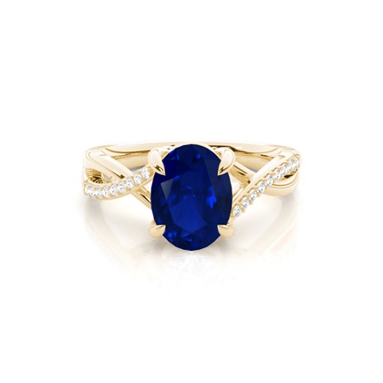 Prong Setting Oval Blue Sapphire Side Stone Ring