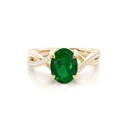Prong Setting Oval Emerald Side Stone Ring