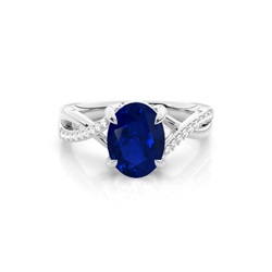 Prong Setting Oval Blue Sapphire Side Stone Ring